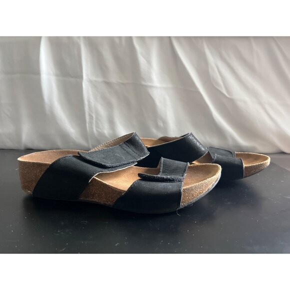 Arcopedico Cork Sole Wedge Slip On Sandal Adjustable Straps Black Leather 37 6.5 - Picture 3 of 7